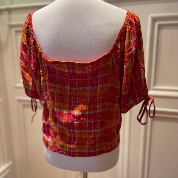 Arizona Jean Co plaid Smocked Crop Top large xl - Picture 6 of 11